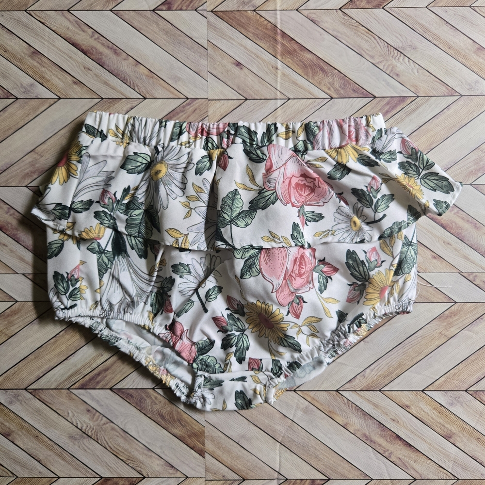 Vintage Floral Baby Girl Bloomer Ruffle Butt Diaper Cover Boho Flower Short 6-9M